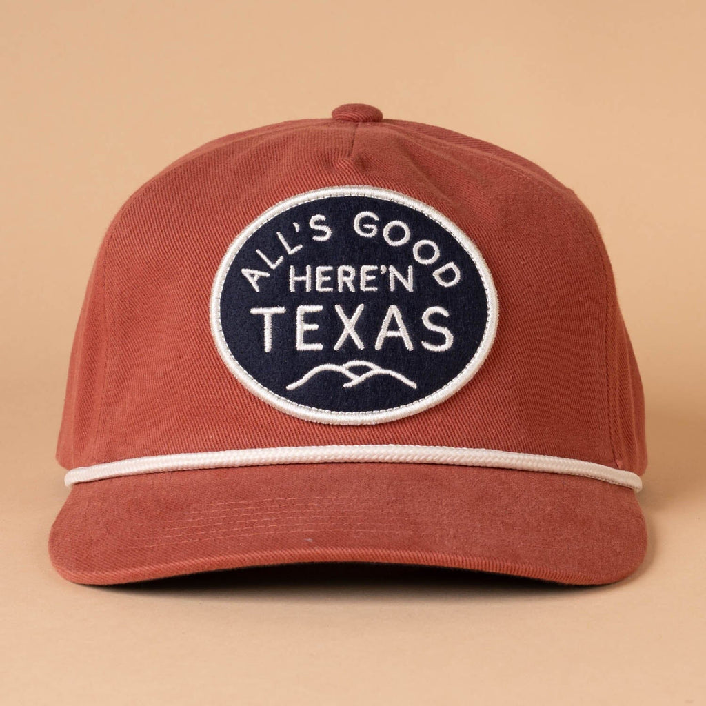 All's Good Guadalupe Snapback Texas Hill Country Provisions Weathered Red Wide Rib Twill Mesh Flap