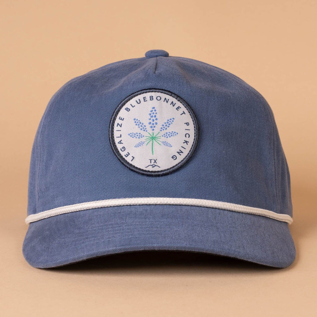 Legalize Bluebonnet Picking Guadalupe Snapback Texas Hill Country Provisions Blue Jean Double Brushed Mesh Flap